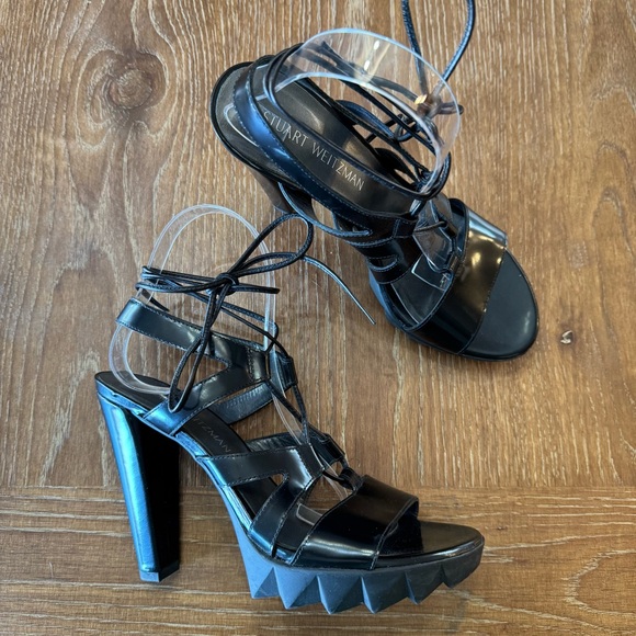 Stuart Weitzman Shoes - Black Stuart Weitzman lace-up ankle tie platform sandals 8.5N